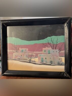 Southwestern Adobe Village Framed Print - Teal & Terra Cotta